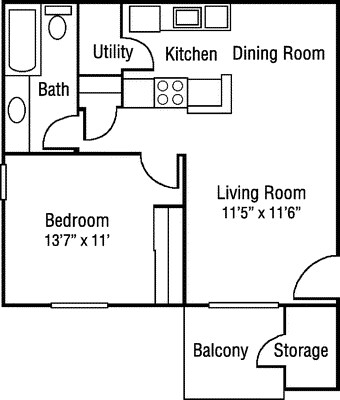 1 Bed • 1 Bath 3212 floor plan